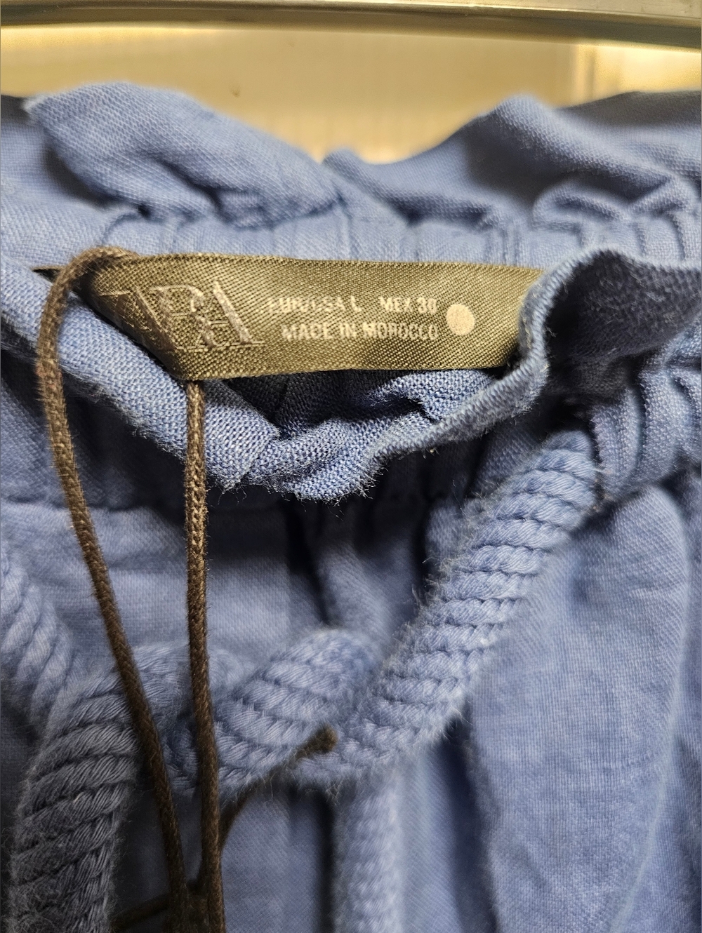 ZARA Navy Capri Pants Linen Cotton Blend Size L Oversized Drawstring Waist NWT - Picture 3 of 13